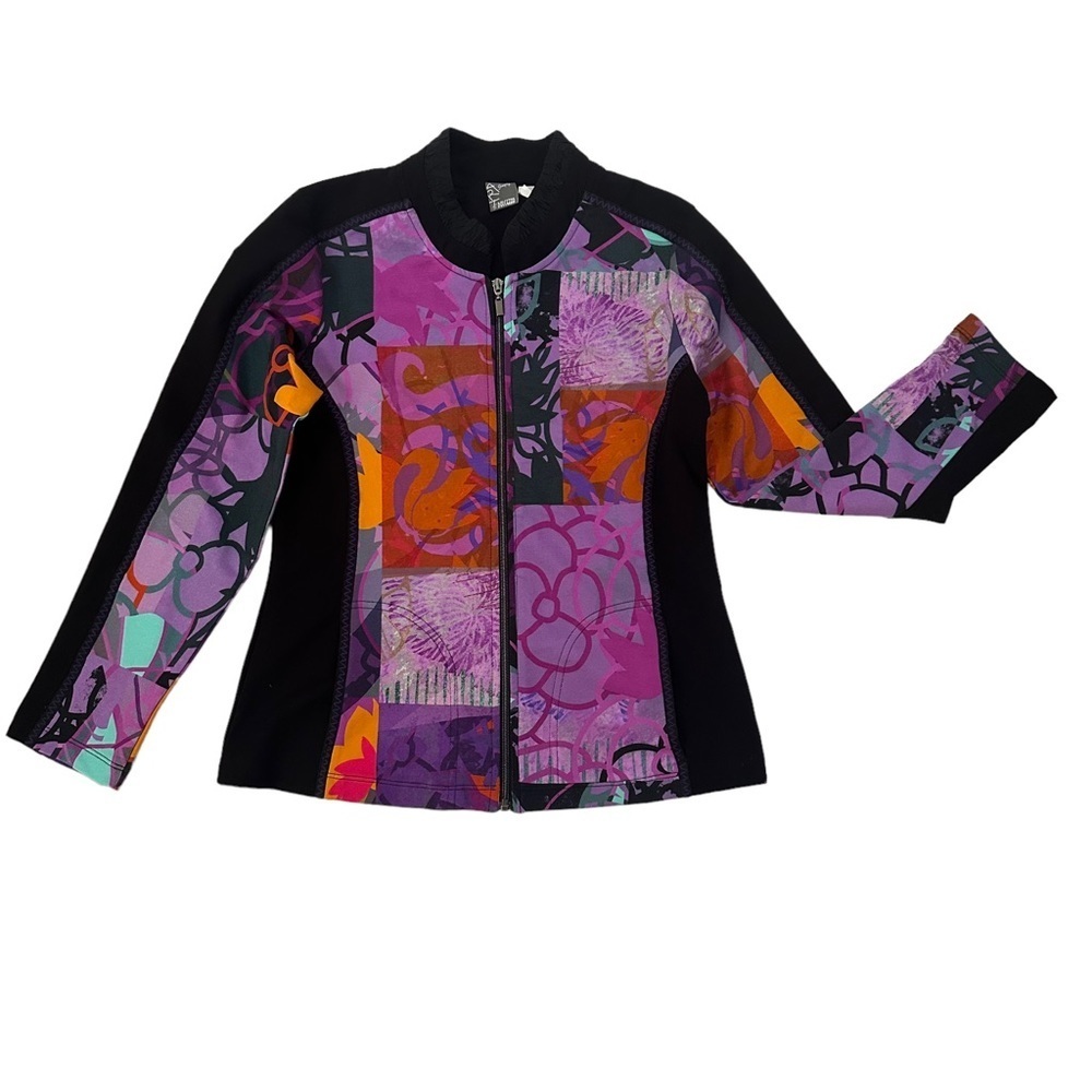 Dolcezza Simply Art Lightweight zip front jacket black Purple Panel Pockets M